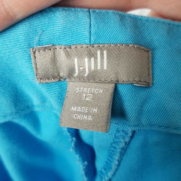 J. Jill Pants Capri Turquoise Blue 12 Slim Stretch Cotton Flat Front Crop 717228 - Picture 2 of 11
